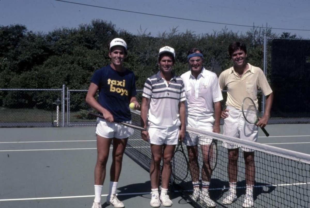 Bush (far right) with his brothers Marvin and George Walker and their father George Herbert Walker Bush. The latter two each became President of the United States.